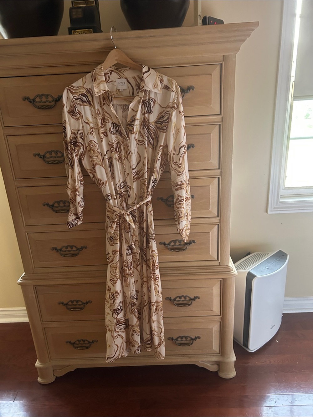 Neutral Swirl Print Shirt Dress with Tie Belt